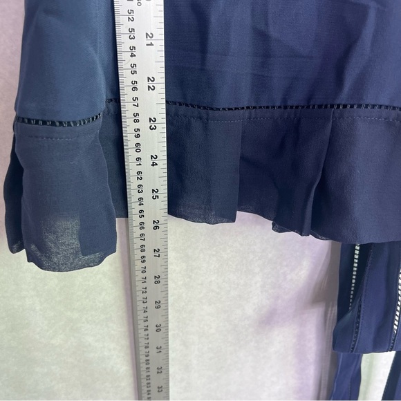 Diane Von Furstenberg Blue Silk Wrap Blouse Size 2 Marcelo Ruffle DVF - Picture 4 of 9